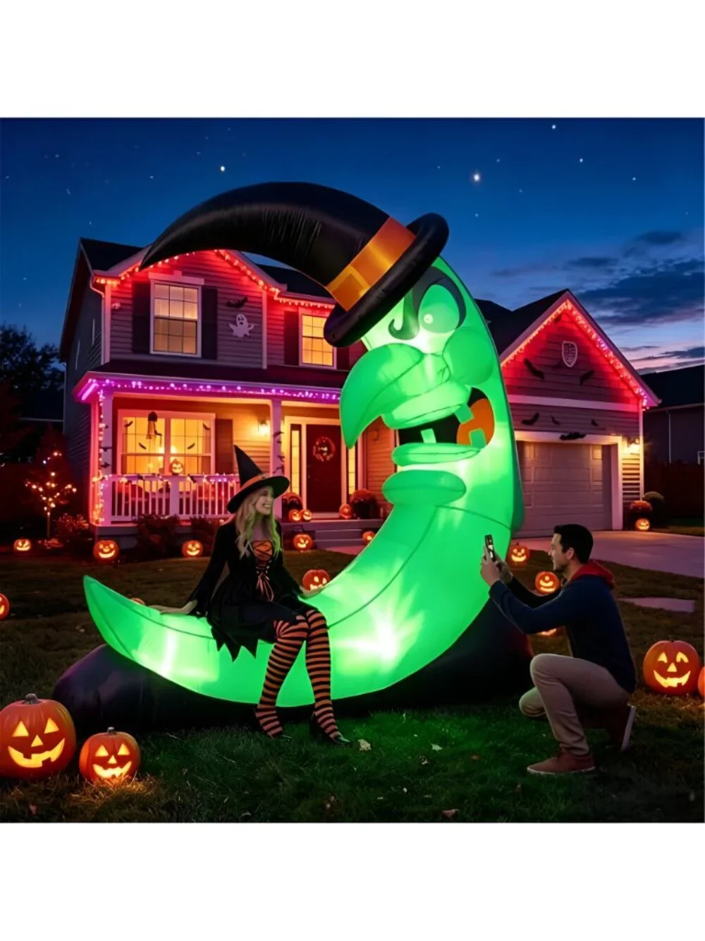 8.9 FT Giant Halloween Inflatables Witch Moon Outdoor Decorations